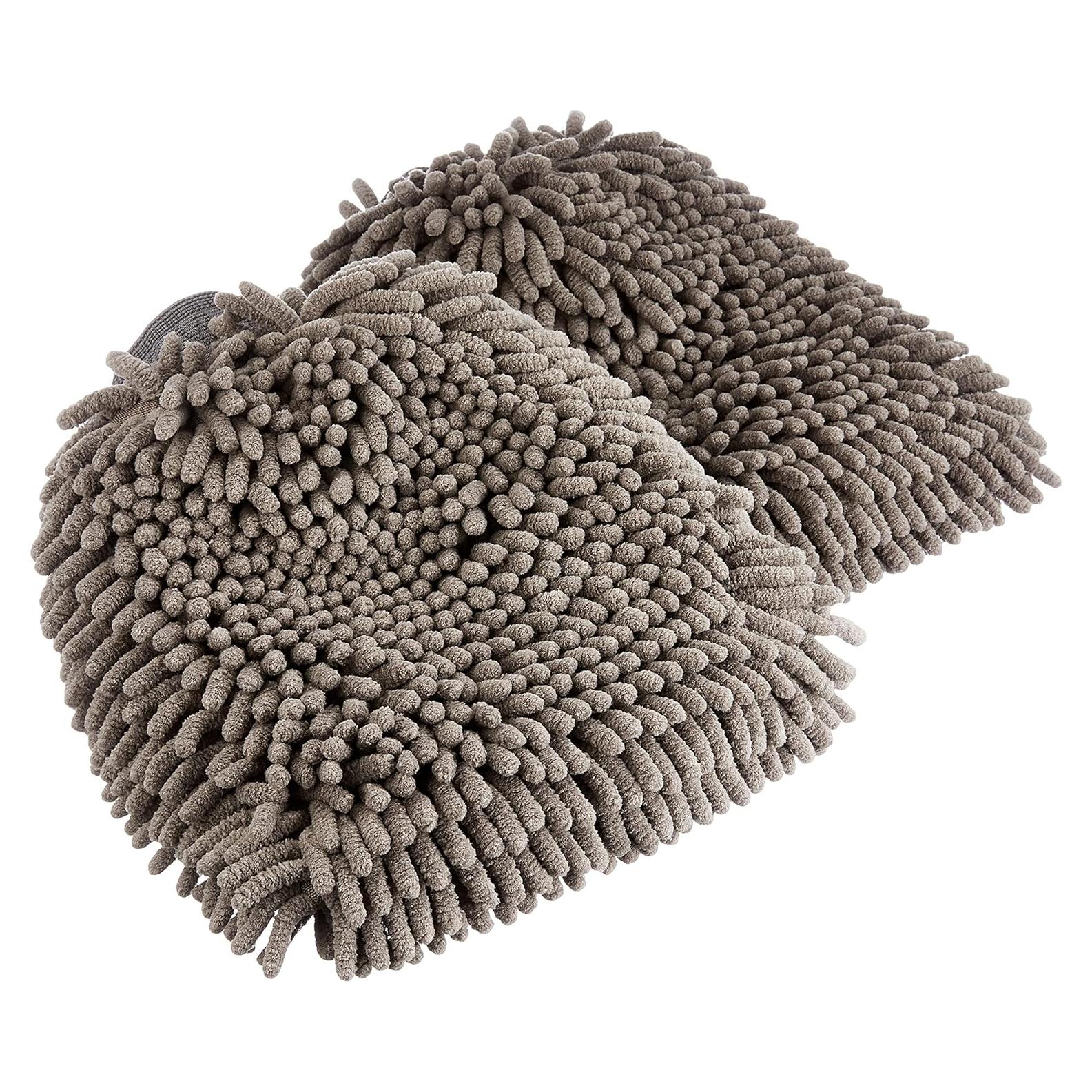 Amazon Basics Absorbent Microfiber Car Wash Drying Mitts, 2 Pack, Gray, 10.44" L x 9.06" W