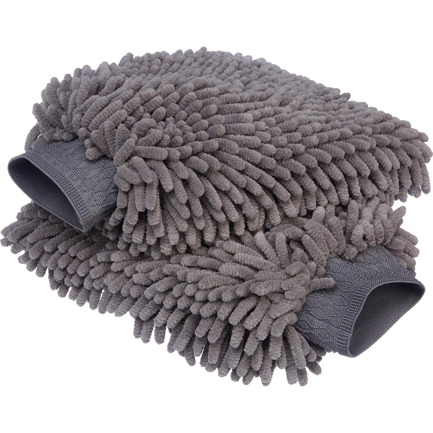 Amazon Basics Absorbent Microfiber Car Wash Drying Mitts, 2 Pack, Gray, 10.44" L x 9.06" W