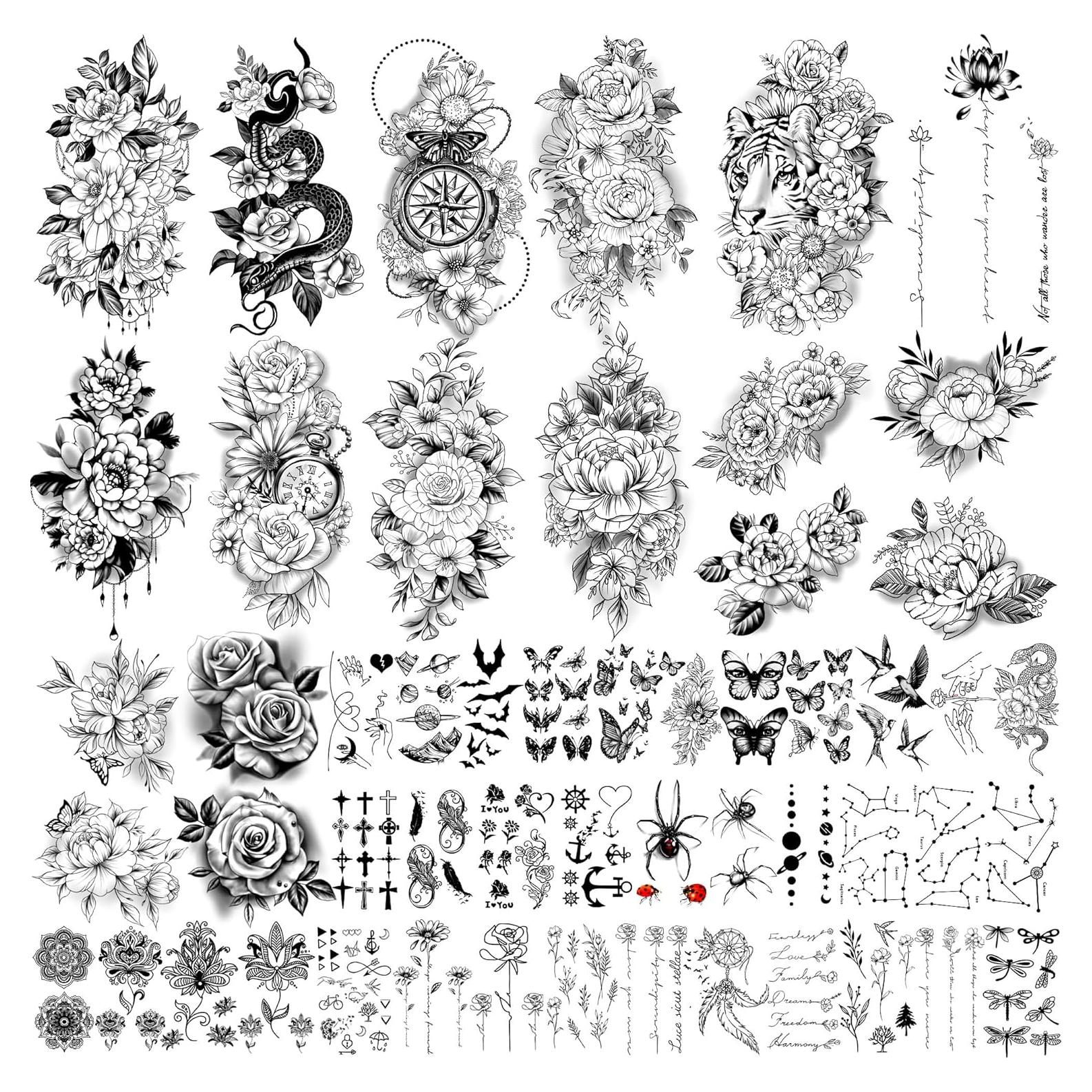 Tatuajes Temporales Impermeables Yazhiji - 49 Hojas de Flores