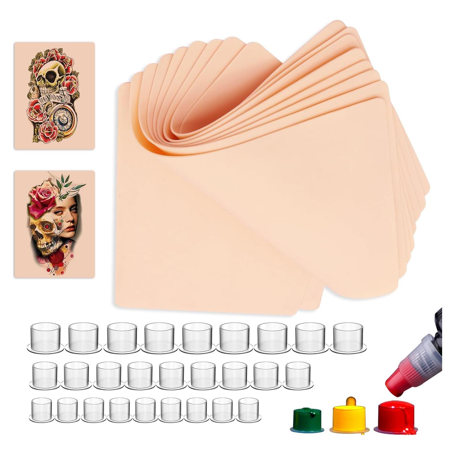 Kit de Práctica de Tatuaje Jconly - 10 Piezas de Piel Sintética y 300 Copas de Tinta