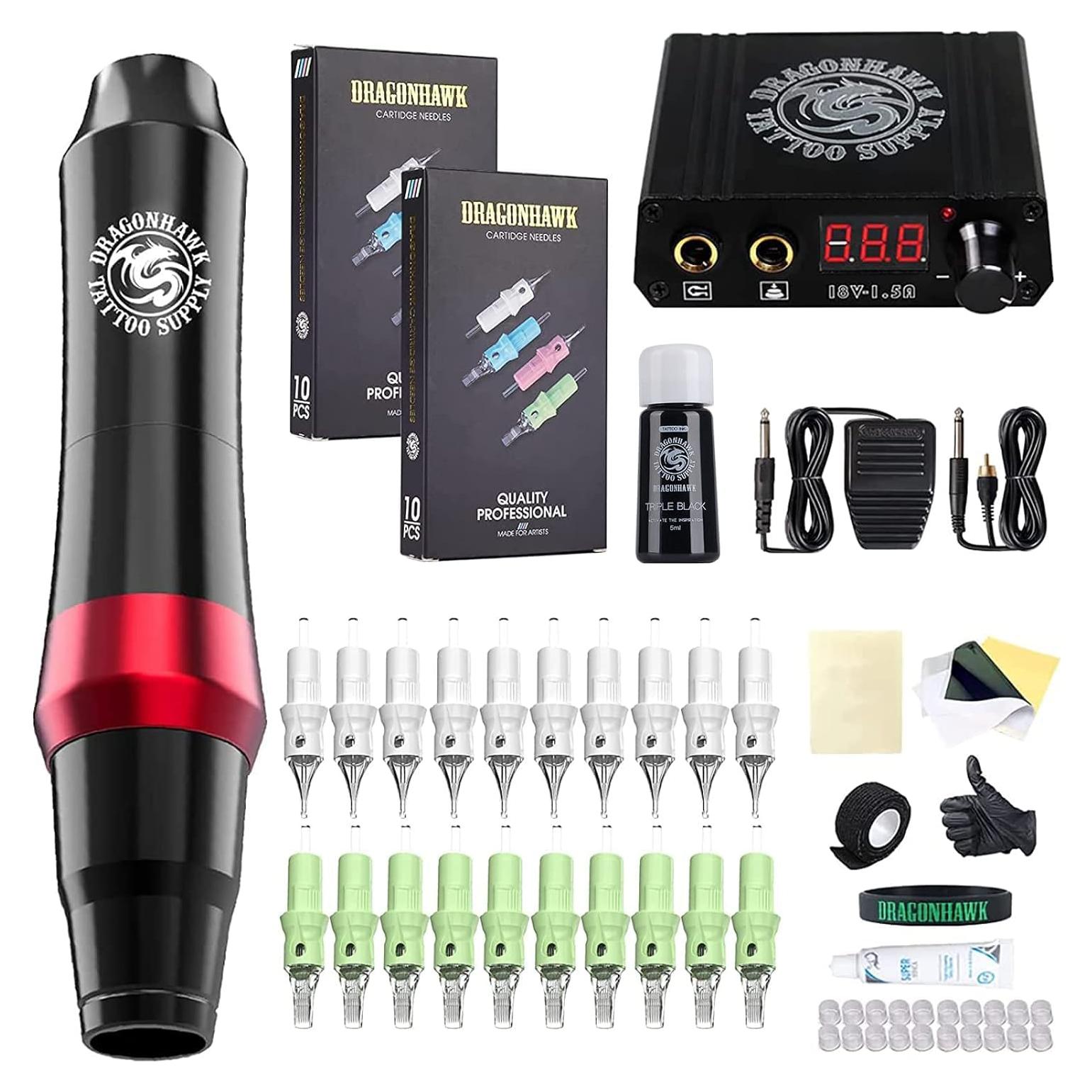 Kit Completo de Tatuaje Dragonhawk S4 con Pluma y Tinta