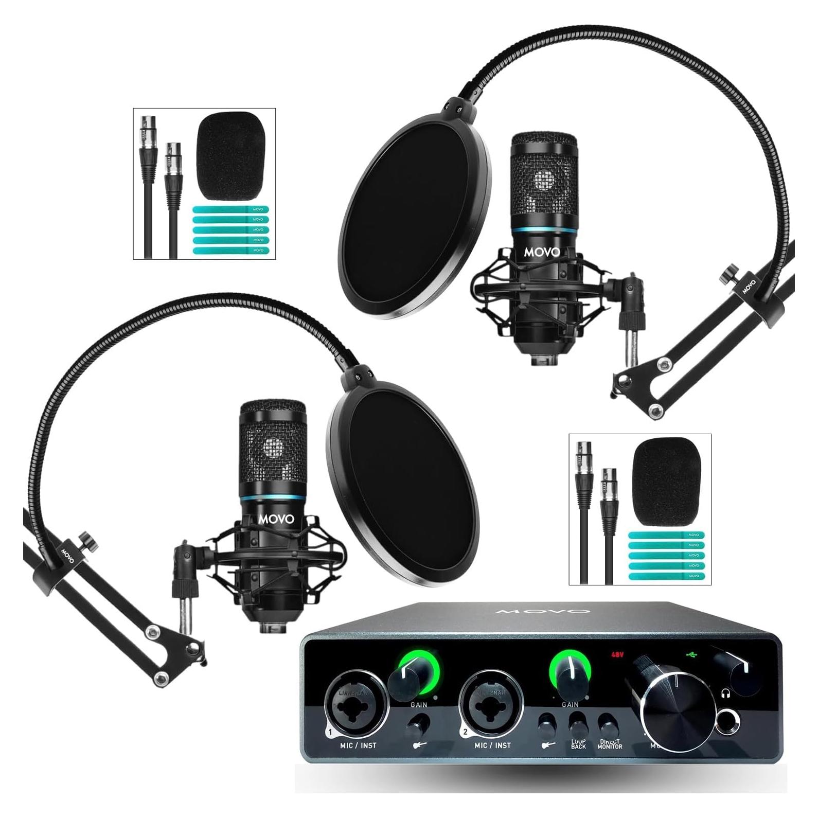 Movo PodKit2A Kit de Podcasting 2 Micrófonos y Audio USB-C
