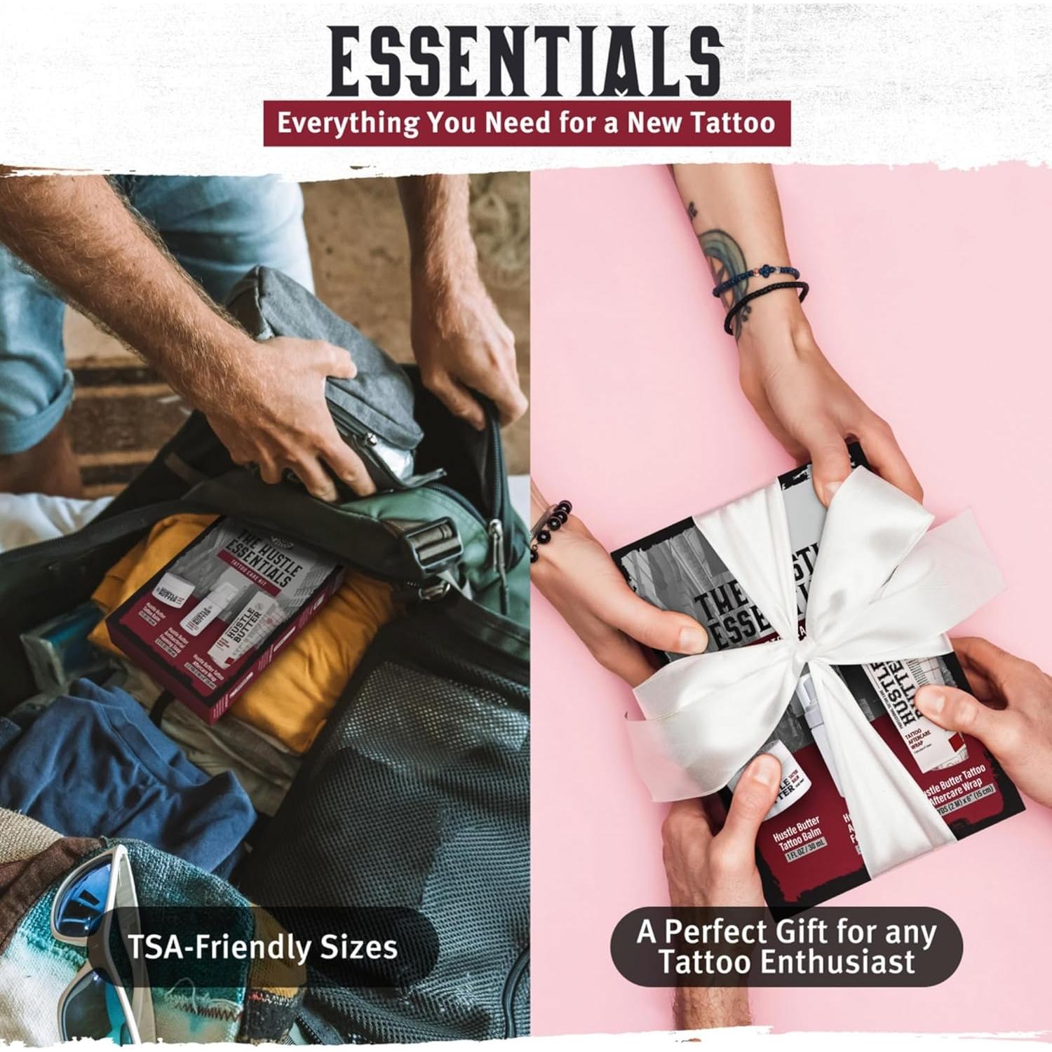 Kit de Cuidado Posterior de Tatuajes Hustle Butter - Balsamo 29.57ml, Jabón 100ml, Envoltura 15.24cm