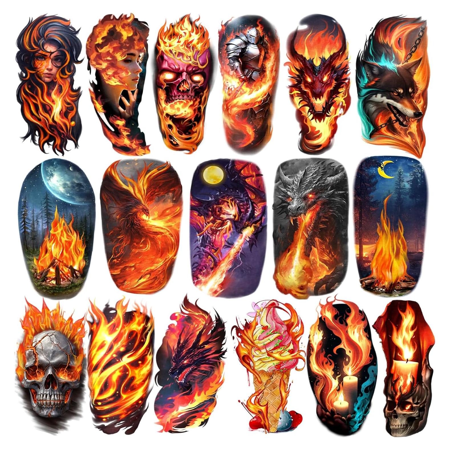 Tatuajes Temporales Metuu Fuego - 77 Hojas para Adultos y Niños