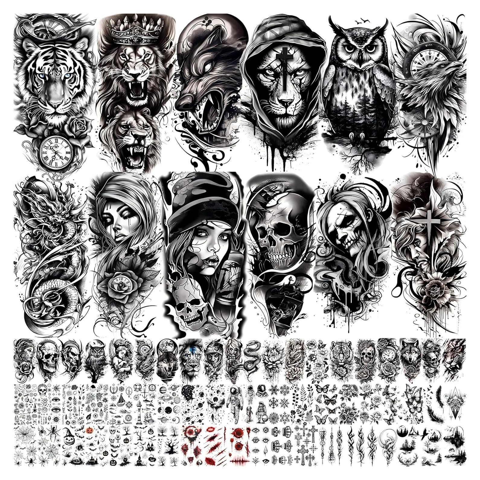 Set de 72 Tatuajes Temporales Glaryyears - Animales y Cráneos