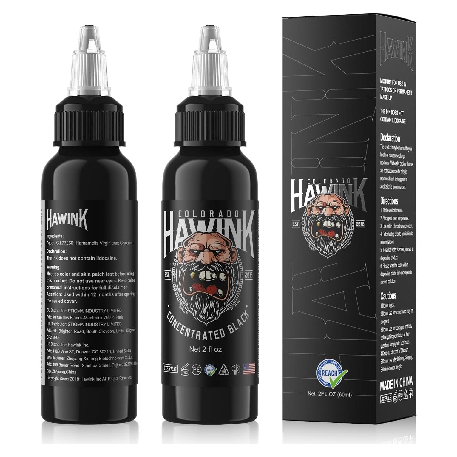 Tinta de Tatuaje Negra HAWINK 60ml Vegana Estándar EE.UU.