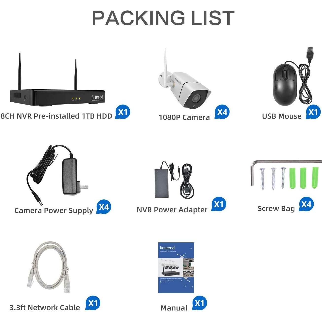 Sistema de Cámara de Seguridad Inalámbrico Firstrend 1080P 4 Cámaras