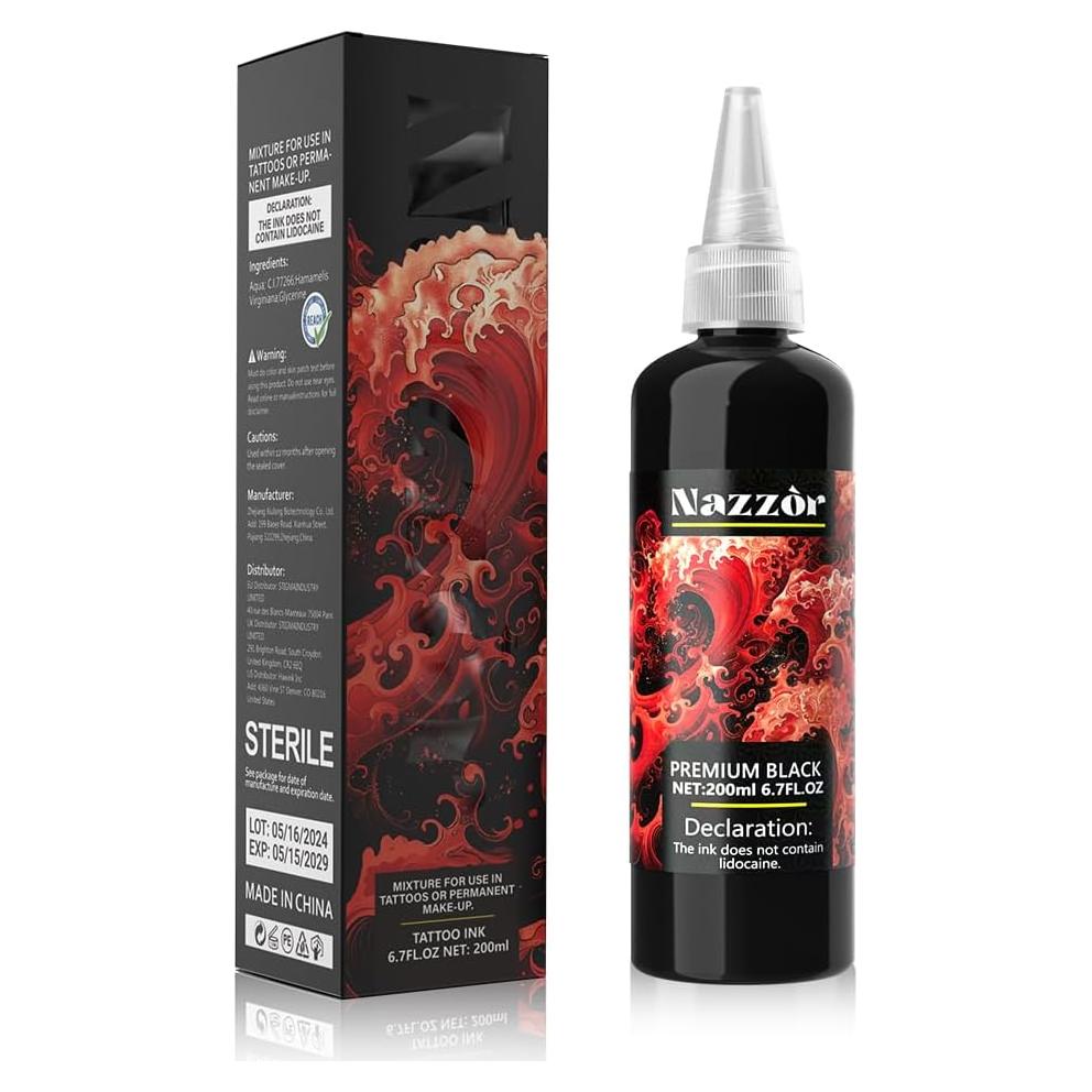 Tinta de Tatuaje Nazzor 200ml Negra para Sombreado y Contorno
