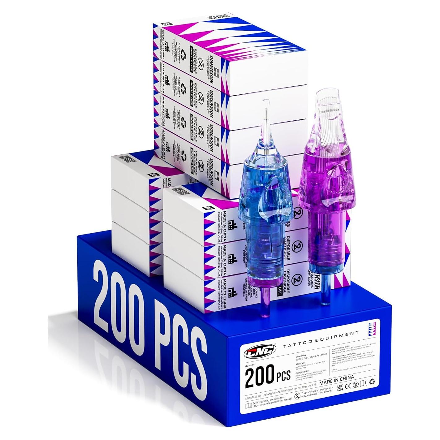 Agujas de Cartucho para Tatuaje CNC 200pcs Variadas con Membrana