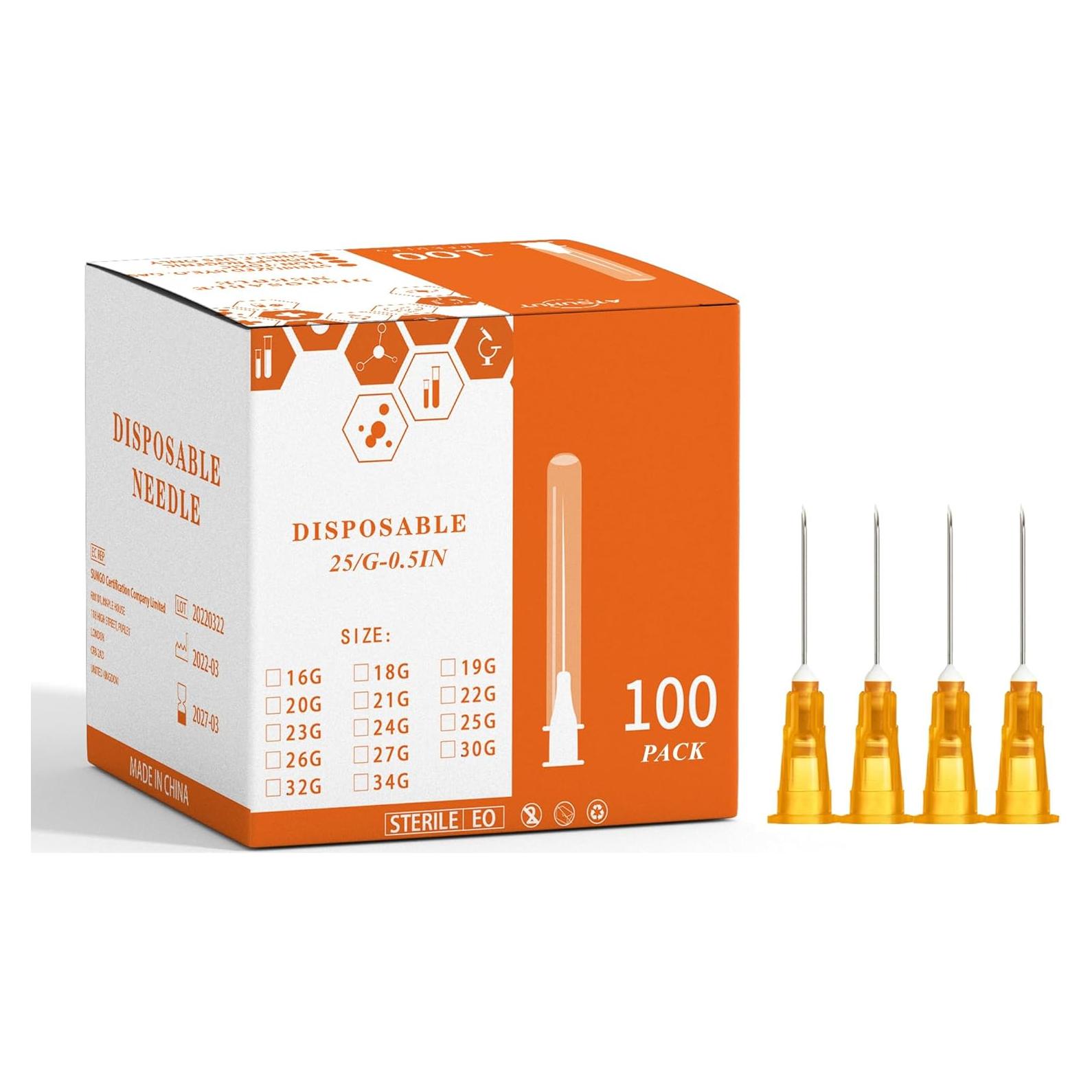 Aguja desechable Luer Lock XUONFEE 100Pack 25G 1.27cm