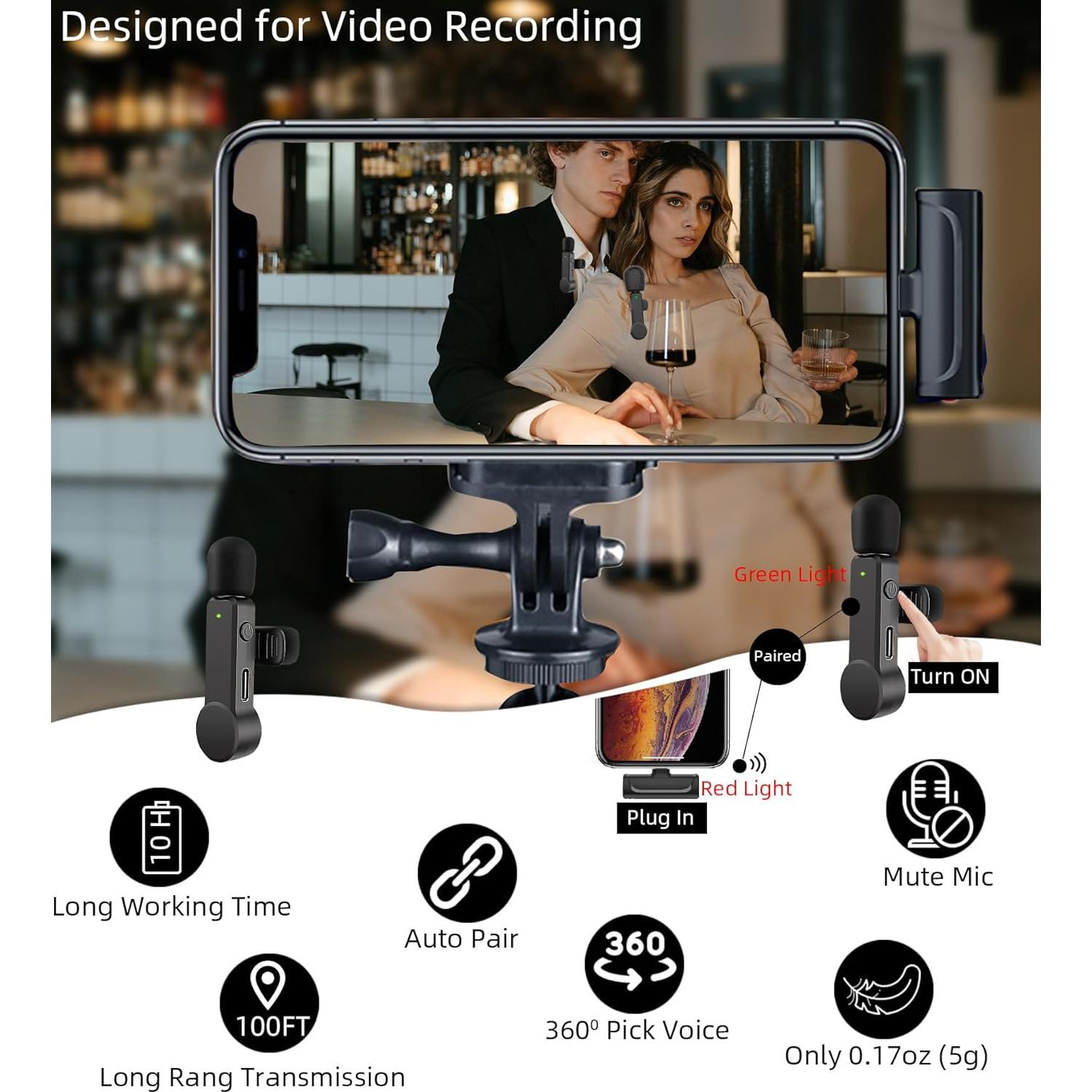 Micrófono Lavalier Inalámbrico USB-C NPTCL 100FT Grabación