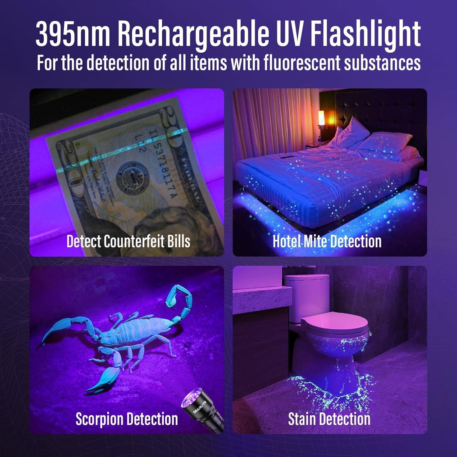 Linterna UV Recargable RECHOO 395nm 21 LED a Prueba de Agua