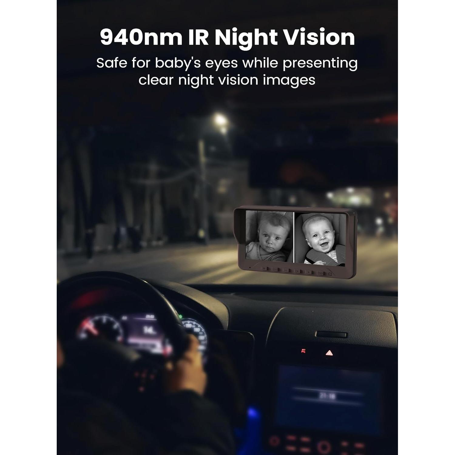 Cámara de Auto para Bebés GROWNSY 7" HD con 2 Cámaras y Visión Nocturna