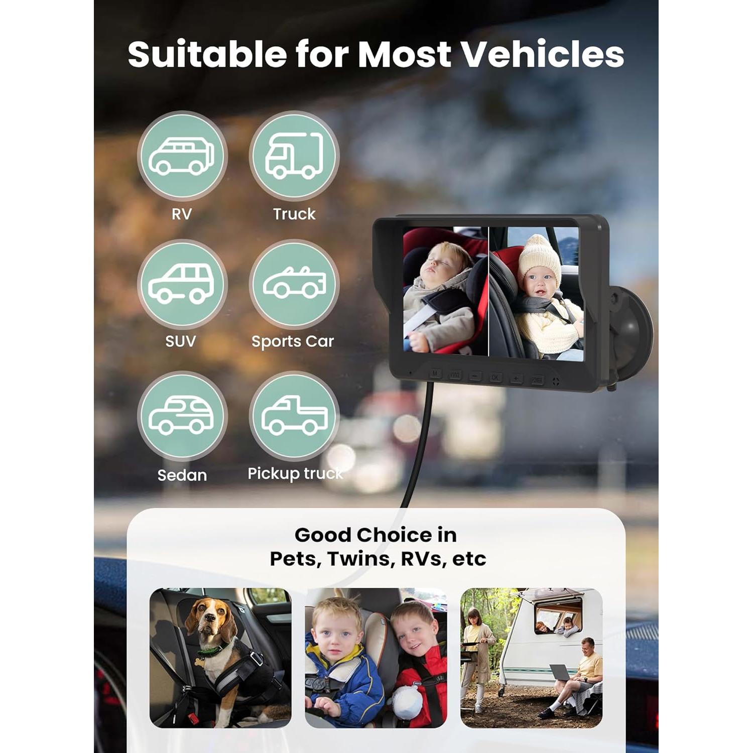 Cámara de Auto para Bebés GROWNSY 7" HD con 2 Cámaras y Visión Nocturna