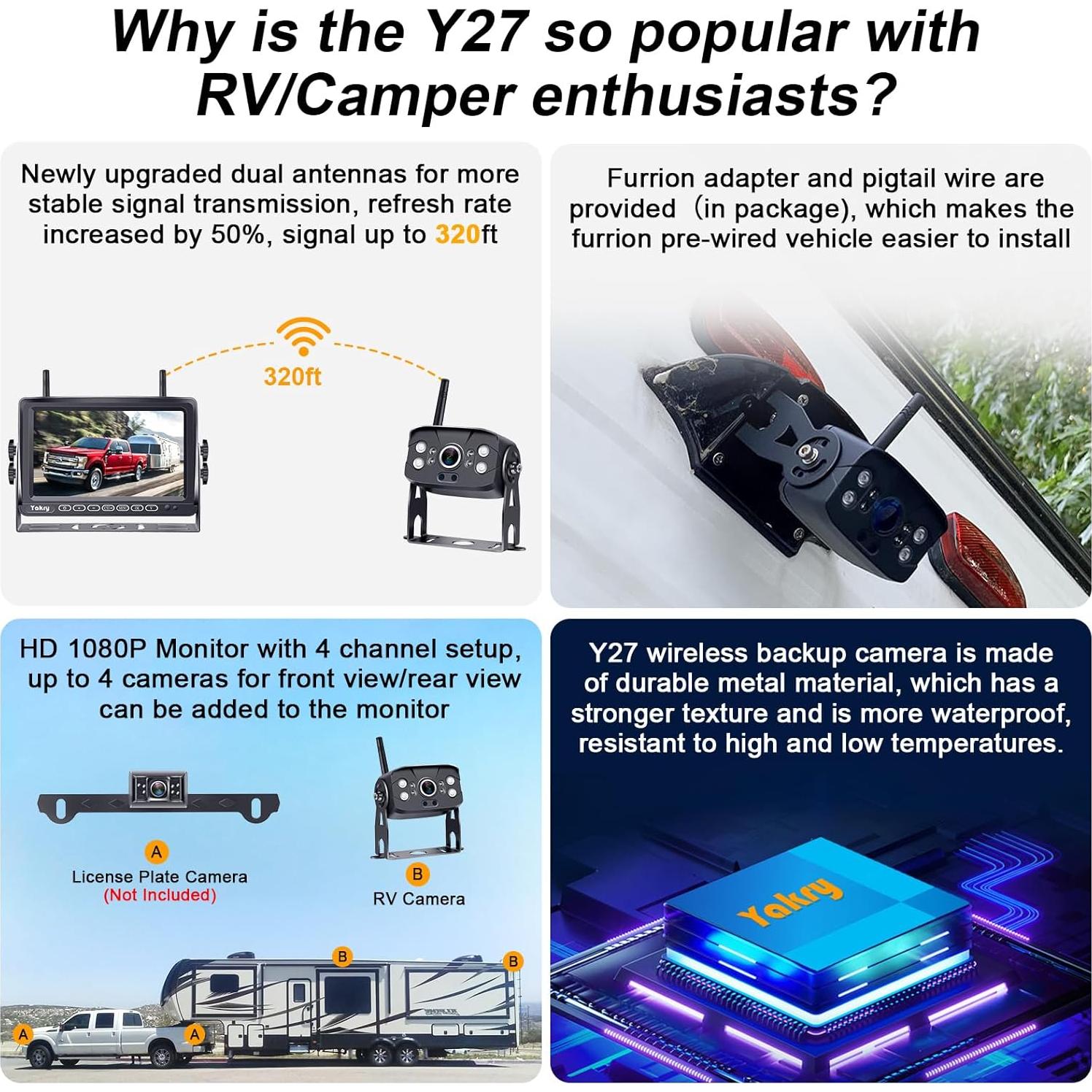 Cámara de Respaldo Inalámbrica Yakry Y27 HD 1080P 7"