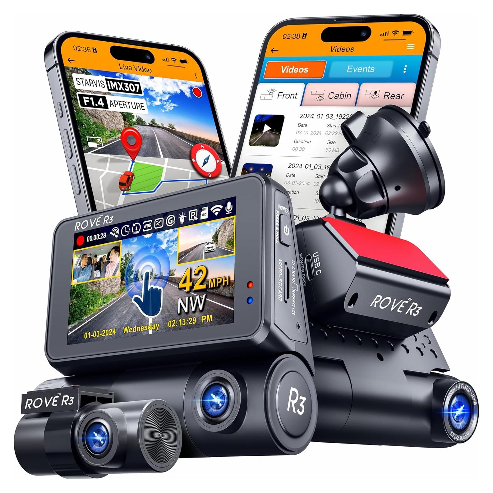 Cámara de Salpicadero ROVE R3 3 Canales 1440P GPS WiFi