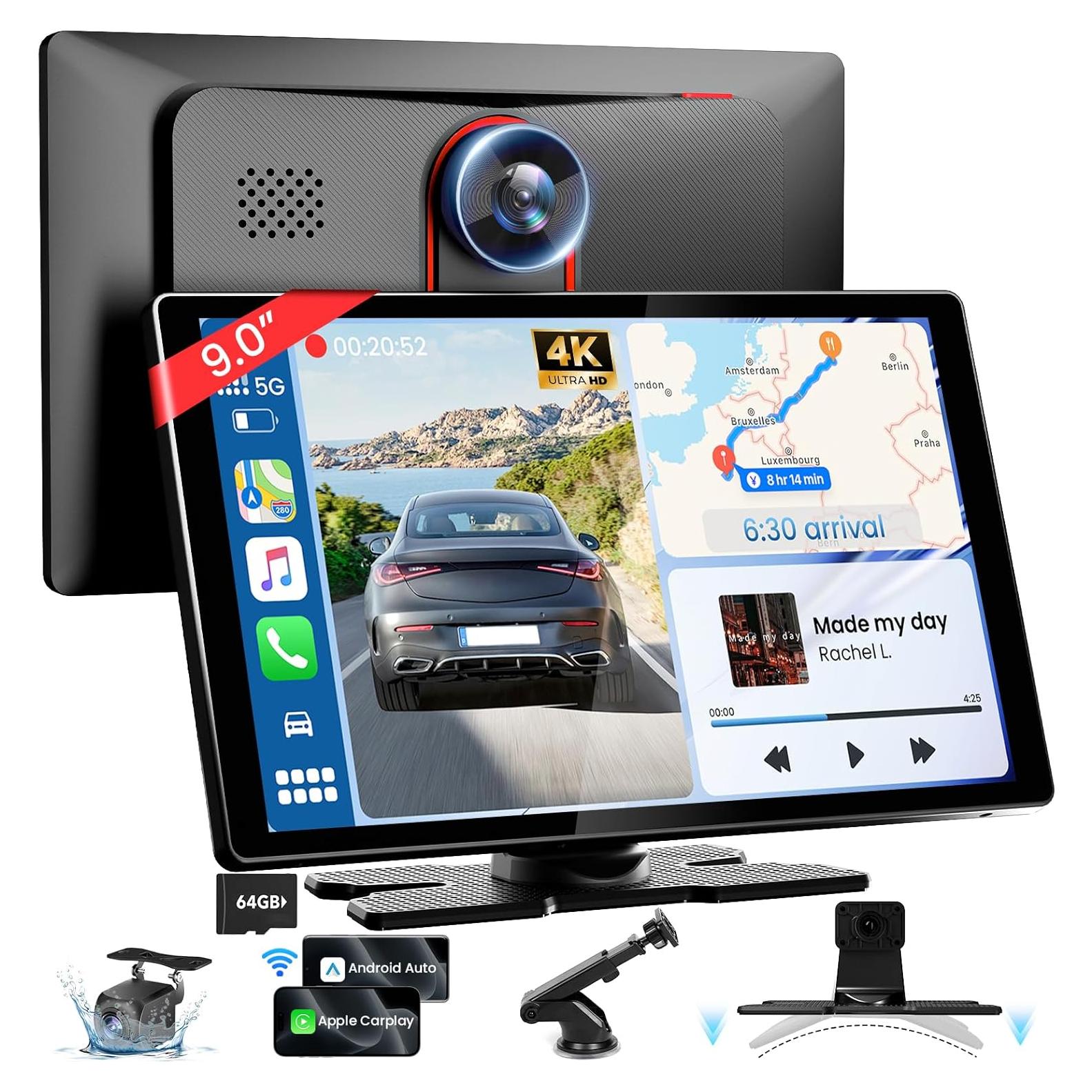 Pantalla Carplay 9" HD TECXERLLON con cámaras 4K y 1080P