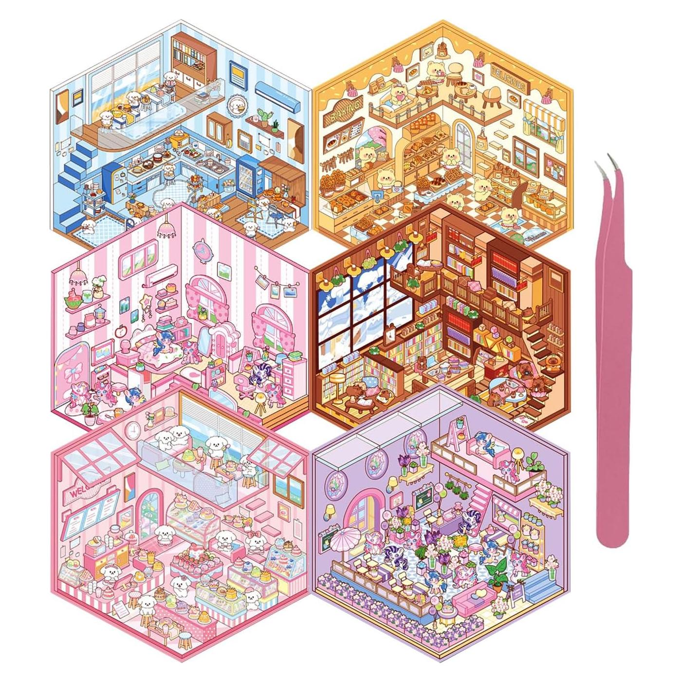 Kit de Stickers 3D Xuoent para Crear Escenas Miniatura - 6 Sets