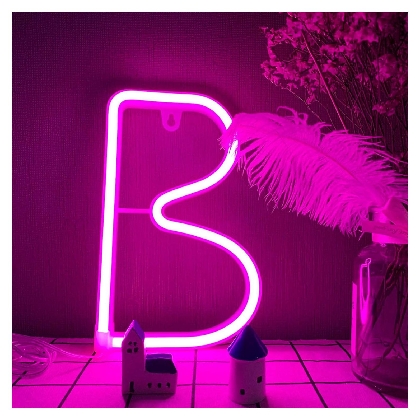 Luz Neón Rosa LED Letra B ENUOLI 22.86x15.24cm Decoración