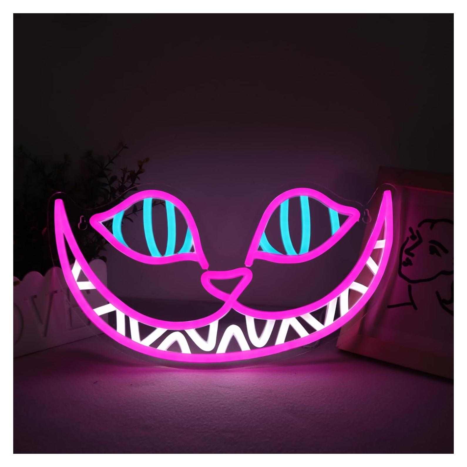 Cartel de Neón LED Gato de Cheshire Rosa 43x23 cm Regulable