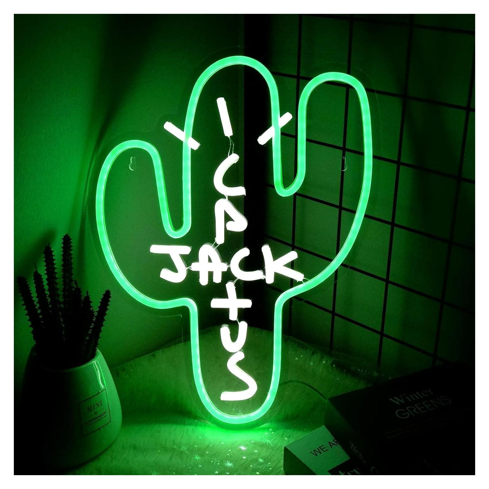 Luz Neon Cactus Jack Eoxuefo 39.9x30 cm Regulable USB