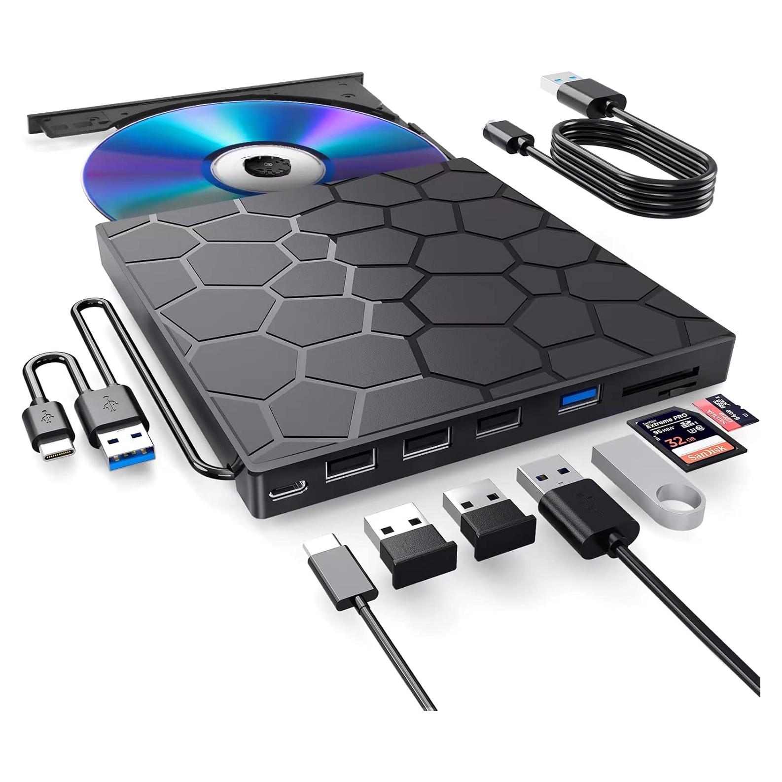 Unidad Externa de CD/DVD BPAKDU 8 en 1 USB 3.0 Negra
