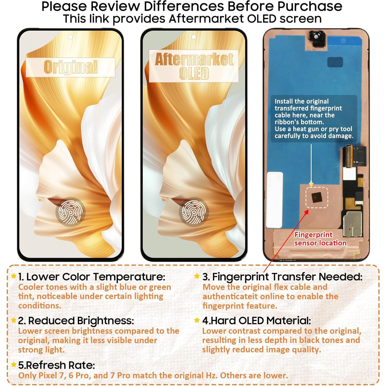 Pantalla OLED 6.7" con Marco Negro para Google Pixel 7 Pro