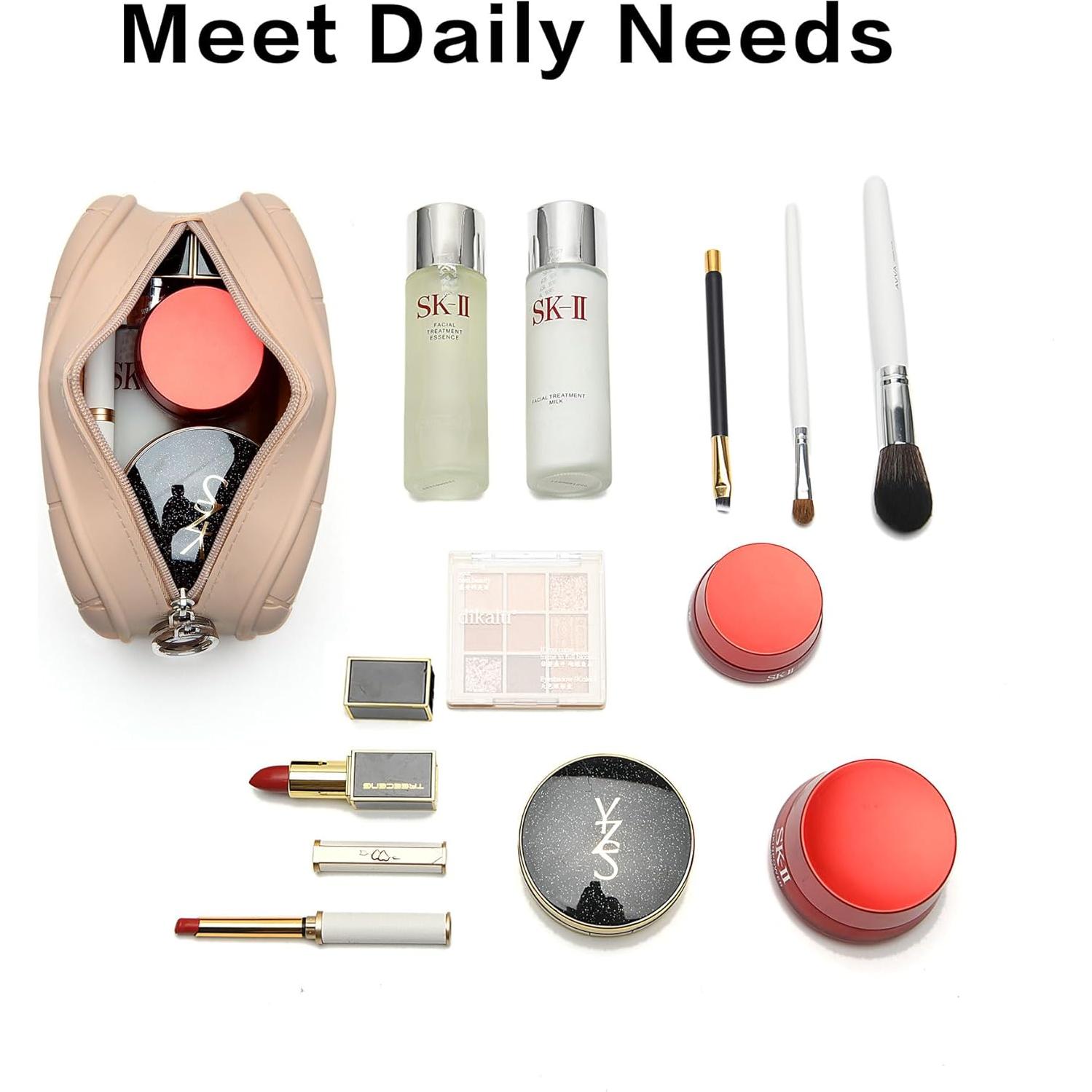 Bolsa de Maquillaje de Silicona Caqui 2 Organizador de Viaje