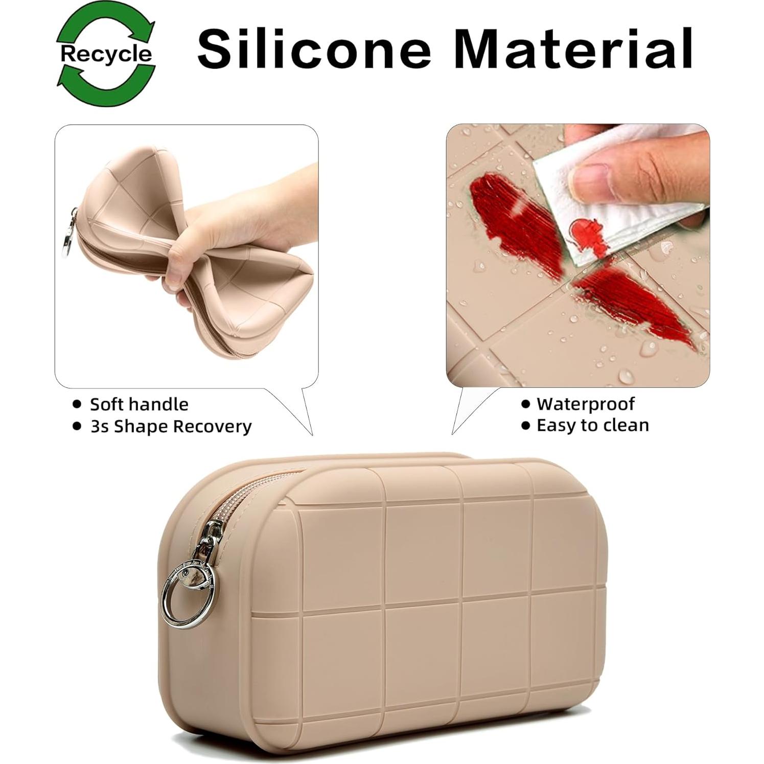 Bolsa de Maquillaje de Silicona Caqui 2 Organizador de Viaje