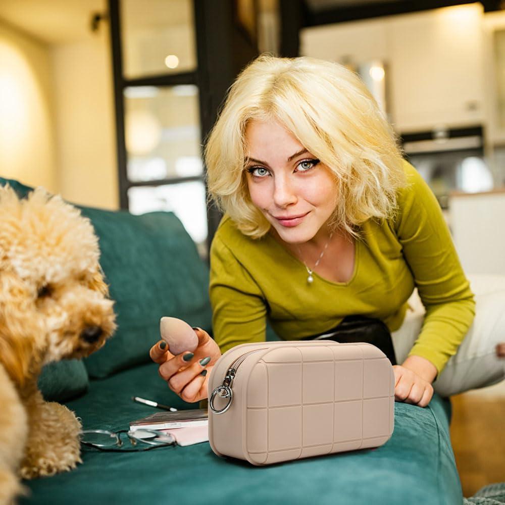 Bolsa de Maquillaje de Silicona Caqui 2 Organizador de Viaje