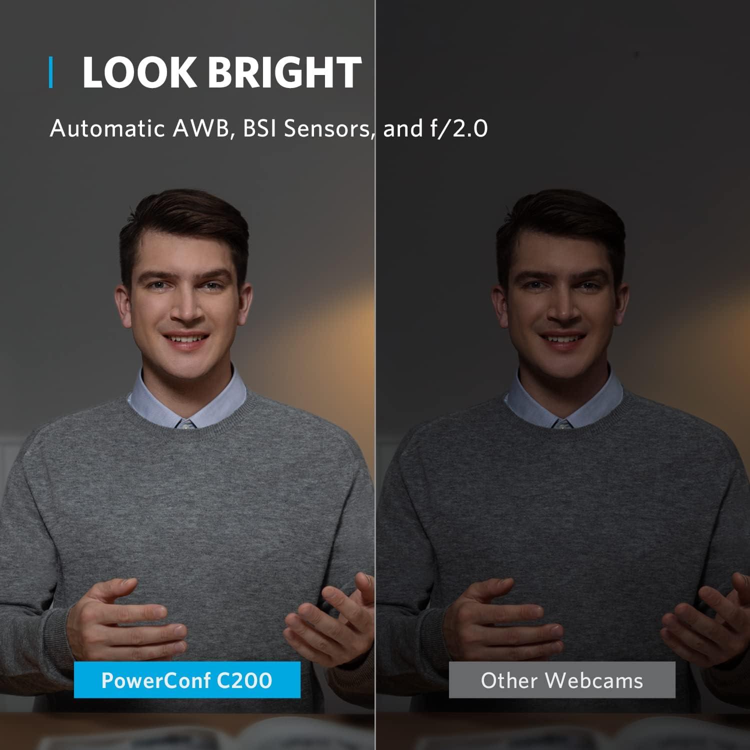 AnkerWork Anker PowerConf C200 2K Webcam with Microphone for Laptop, Computer Camera, Web Camera with AI-Noise Canceling Mics, Stereo Mics, Adjustable Field of View, Low-Light Correction (Renewed)