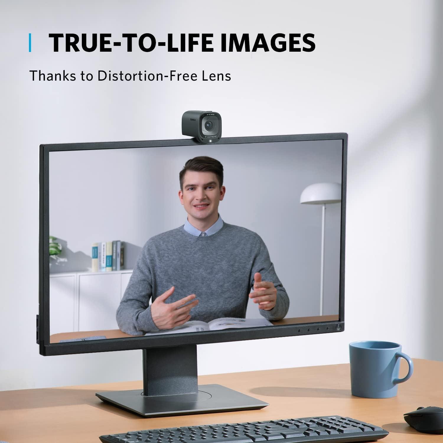 AnkerWork Anker PowerConf C200 2K Webcam with Microphone for Laptop, Computer Camera, Web Camera with AI-Noise Canceling Mics, Stereo Mics, Adjustable Field of View, Low-Light Correction (Renewed)