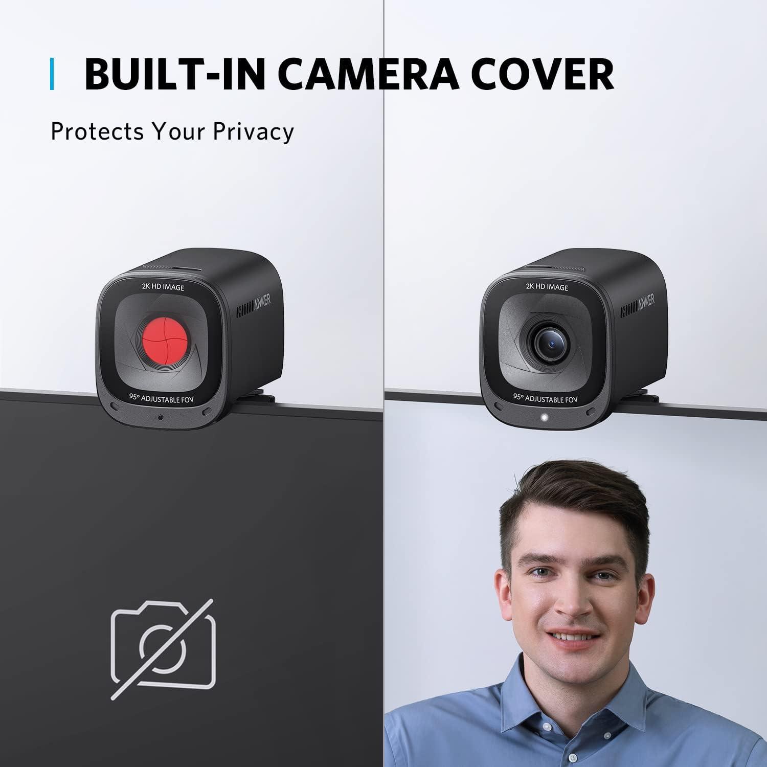 AnkerWork Anker PowerConf C200 2K Webcam with Microphone for Laptop, Computer Camera, Web Camera with AI-Noise Canceling Mics, Stereo Mics, Adjustable Field of View, Low-Light Correction (Renewed)