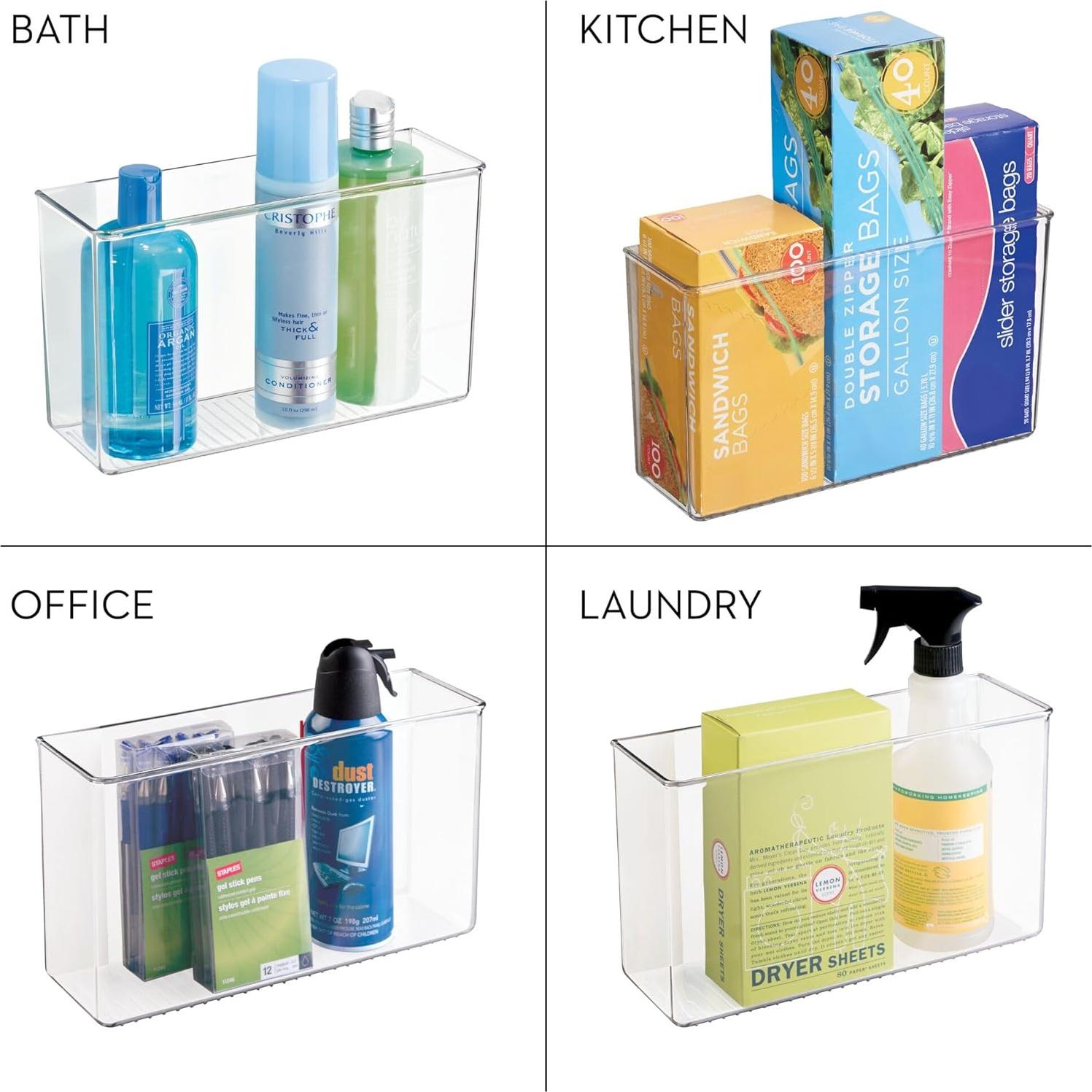 iDesign AFFIXX Plastic Wall Mount Organizer for Kitchen Bathroom, Office, Bedroom, Garage, Craft Room, 3.5" x 11" x 6.5", Clear