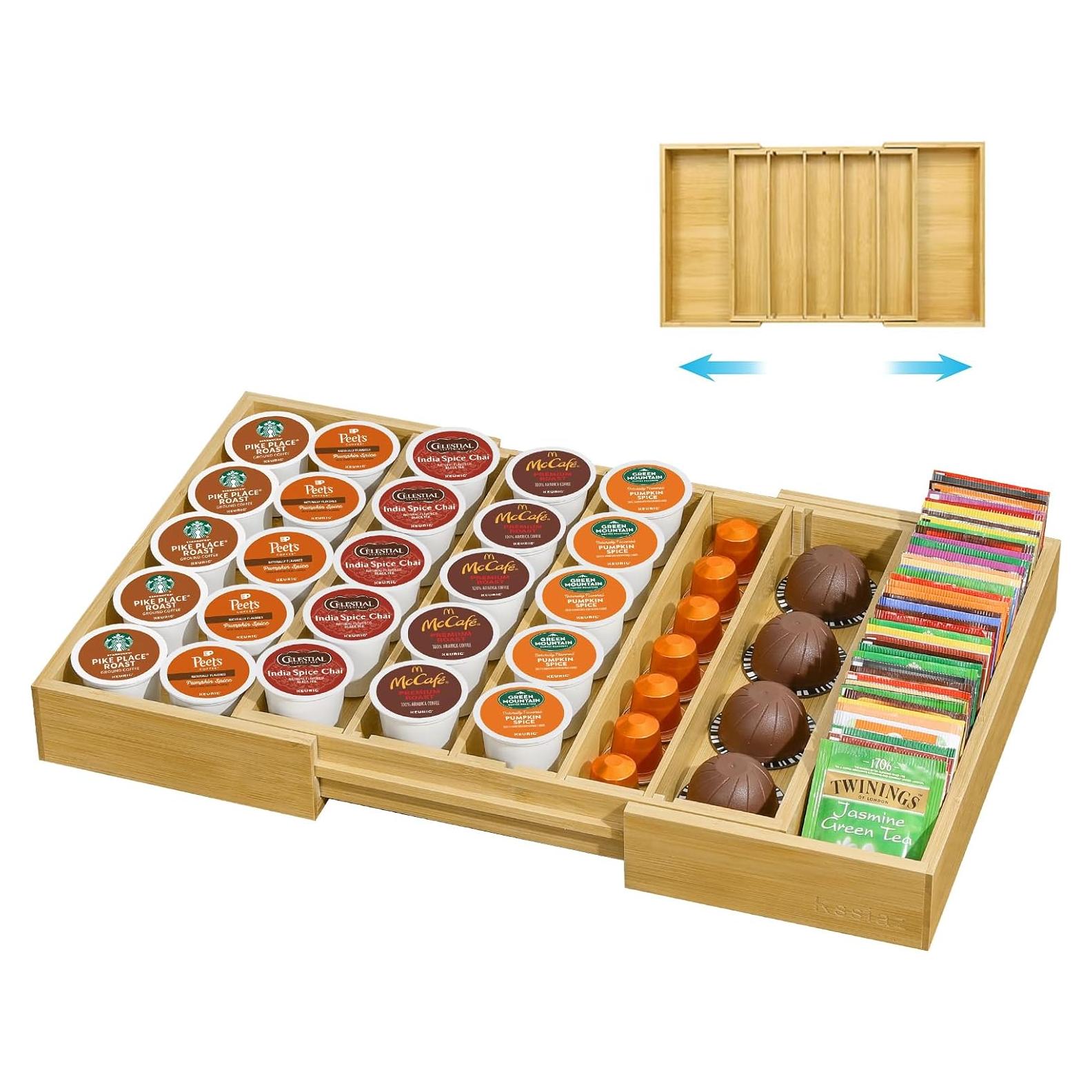 Cajón organizador de cápsulas de café Kssiaz en bambú 32-51 cm