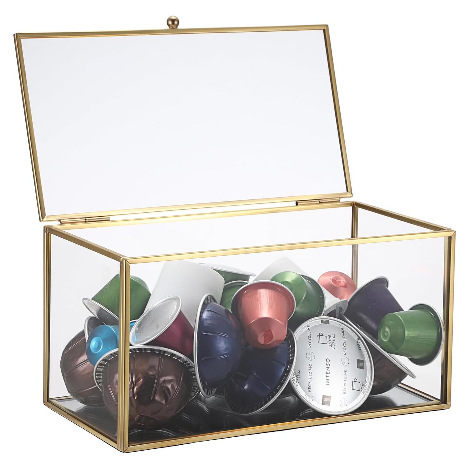 Soporte de Cápsulas de Café ELLDOO de Vidrio Dorado 21x11x11cm