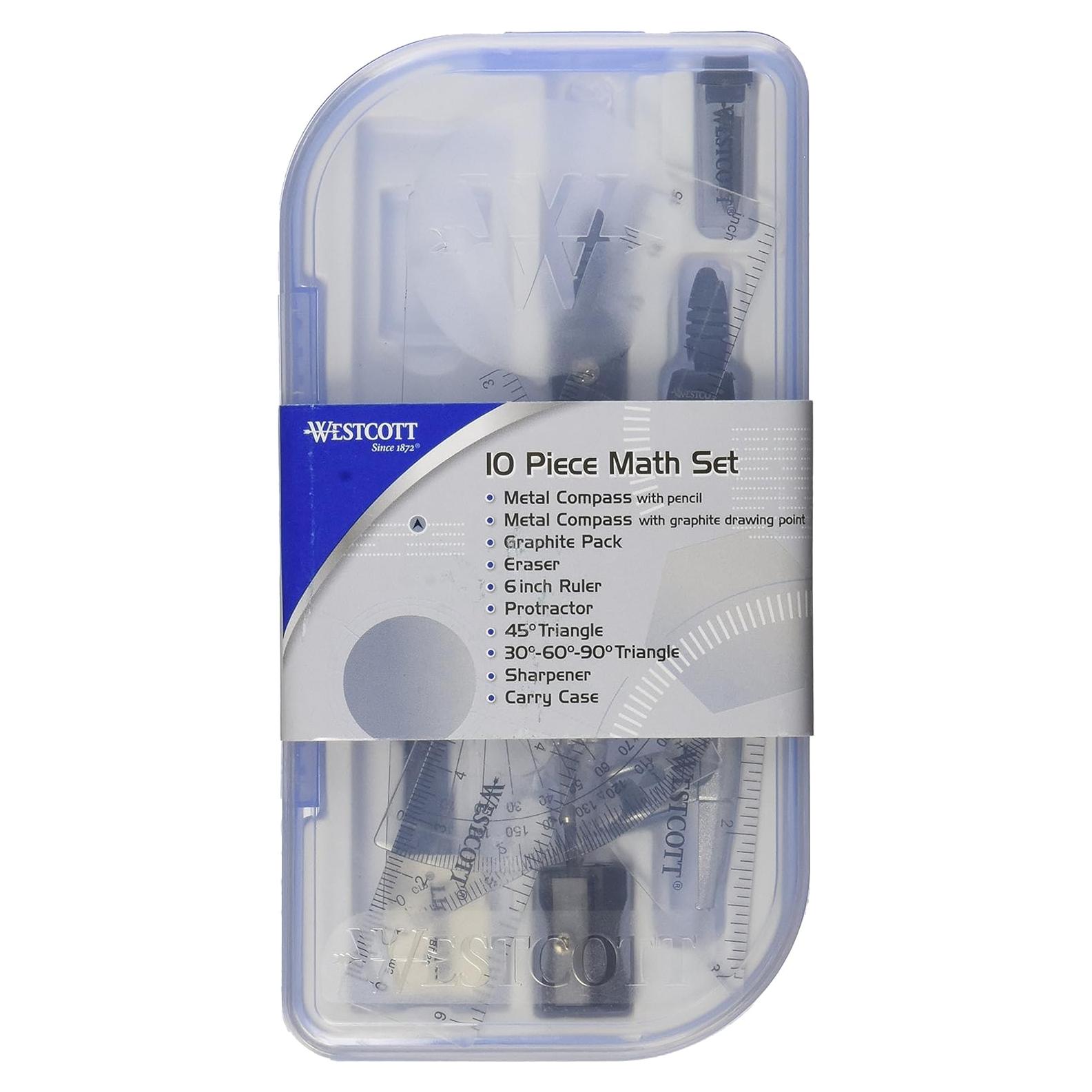Juego de Matemáticas 10 Piezas Westcott - Regla, Compases y Más