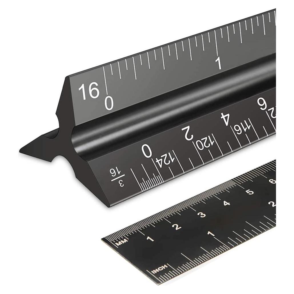 Regla Triangular Arquitectónica Rena Chris 30.48 cm Aluminio Negro