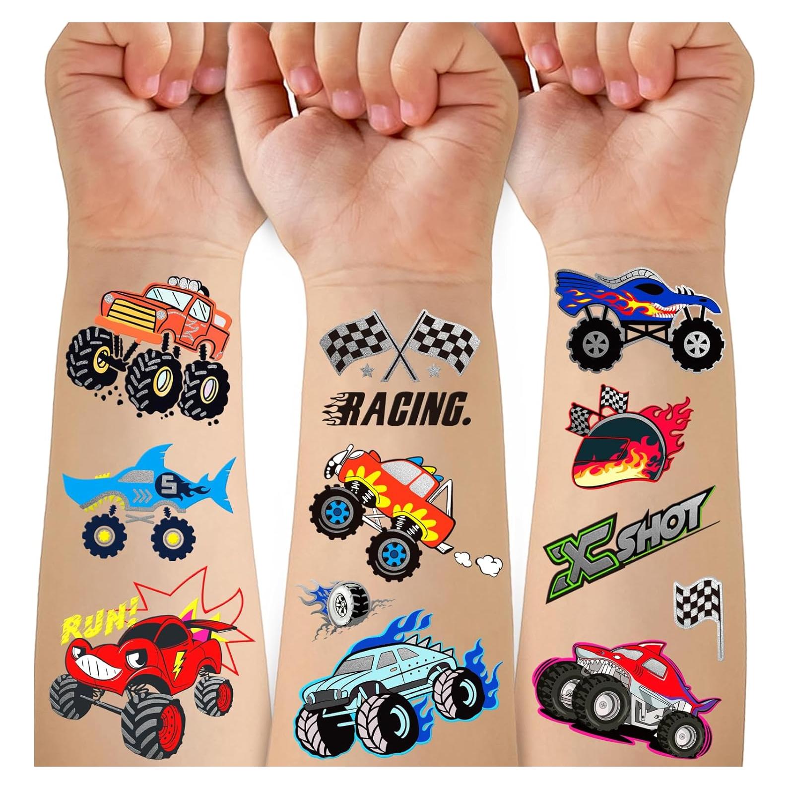 75 Tatuajes Temporales Metálicos para Niños - Camiones Monstruo