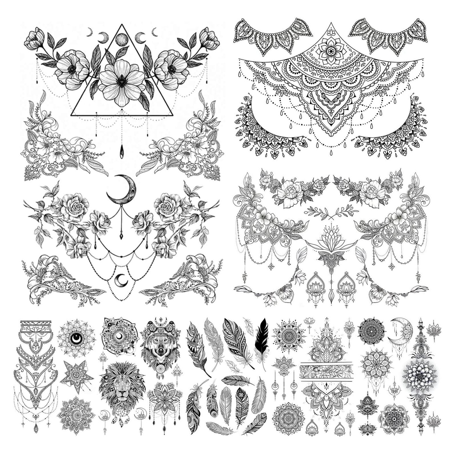 Tatuajes Temporales Glaryyears 8 Hojas Diseño Floral Grande