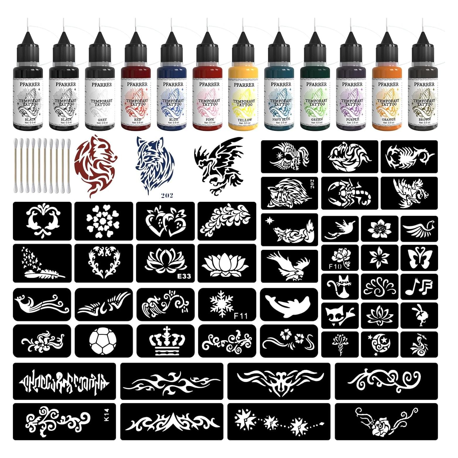 Kit de Tatuajes Temporales PFARRER 12 Botellas Tinta DIY