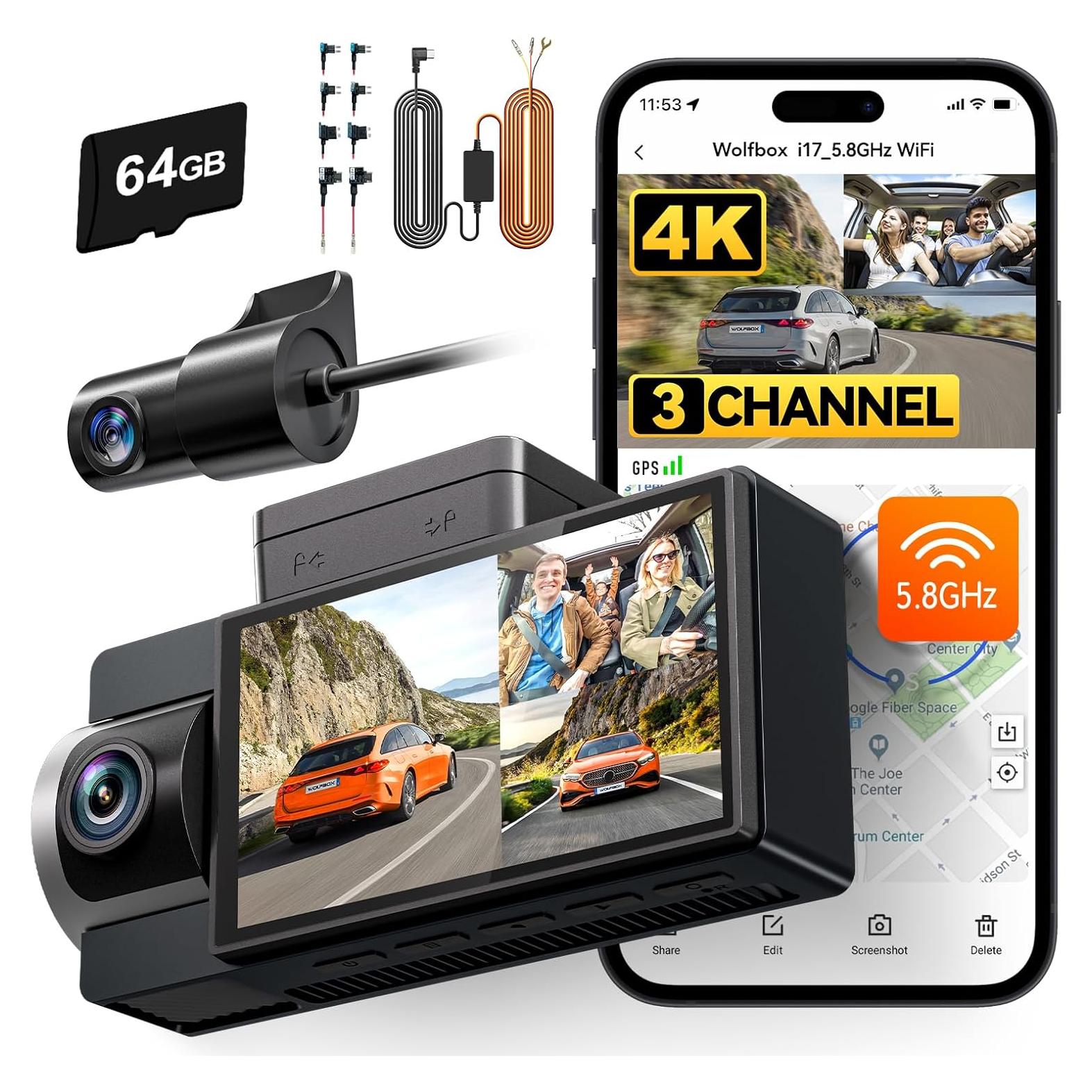 Cámara de Salpicadero WOLFBOX i17 4K + Kit de Cableado USB C