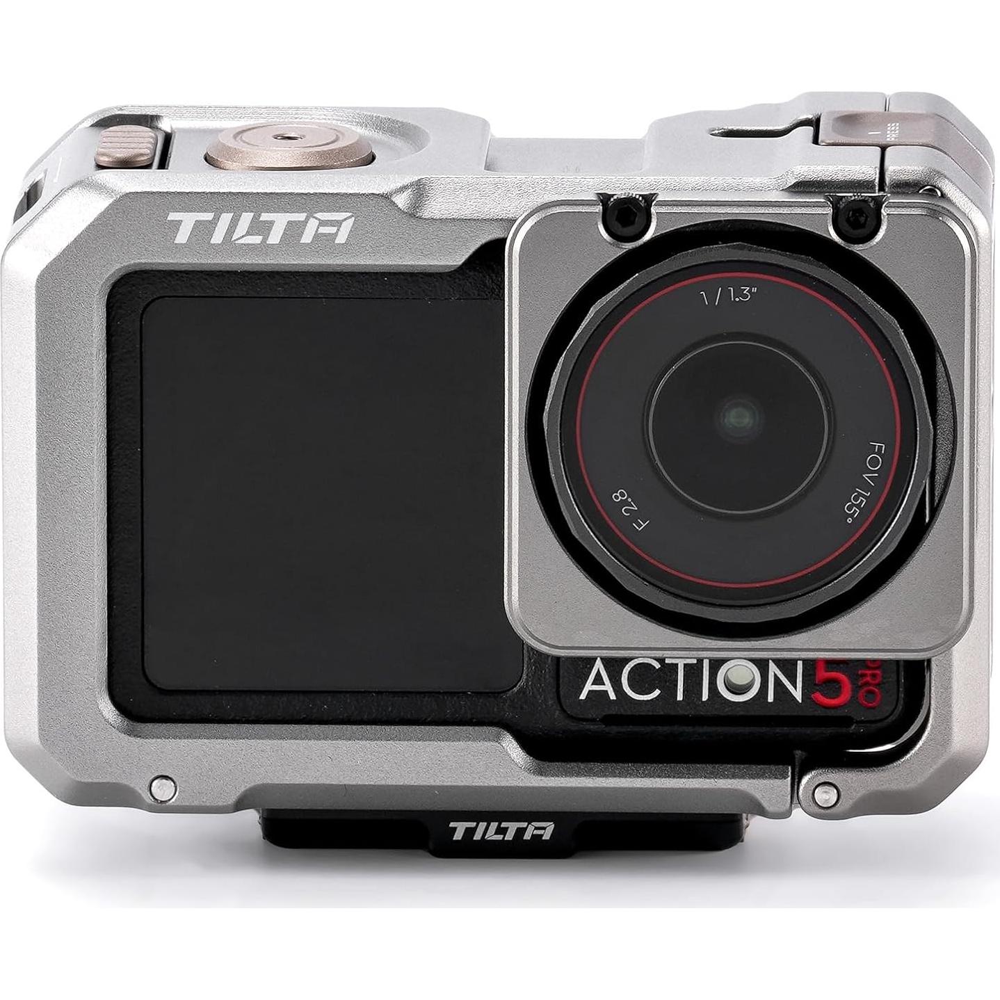 Tilta Full Camera Cage Base Kit Compatible with DJI Osmo Action 3, Action 4, Action 5 Pro (Titanium Gray) | Magnetic 1/4″-20 Baseplate | Cold Shoe Mounts | Magnetic Mount Design | Shock-Absorbing