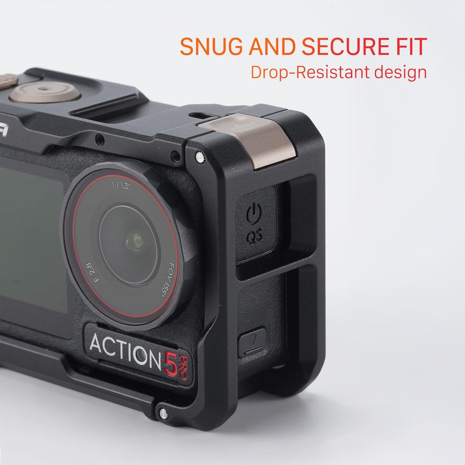 Tilta Full Camera Cage Base Kit Compatible with DJI Osmo Action 3, Action 4, Action 5 Pro (Titanium Gray) | Magnetic 1/4″-20 Baseplate | Cold Shoe Mounts | Magnetic Mount Design | Shock-Absorbing