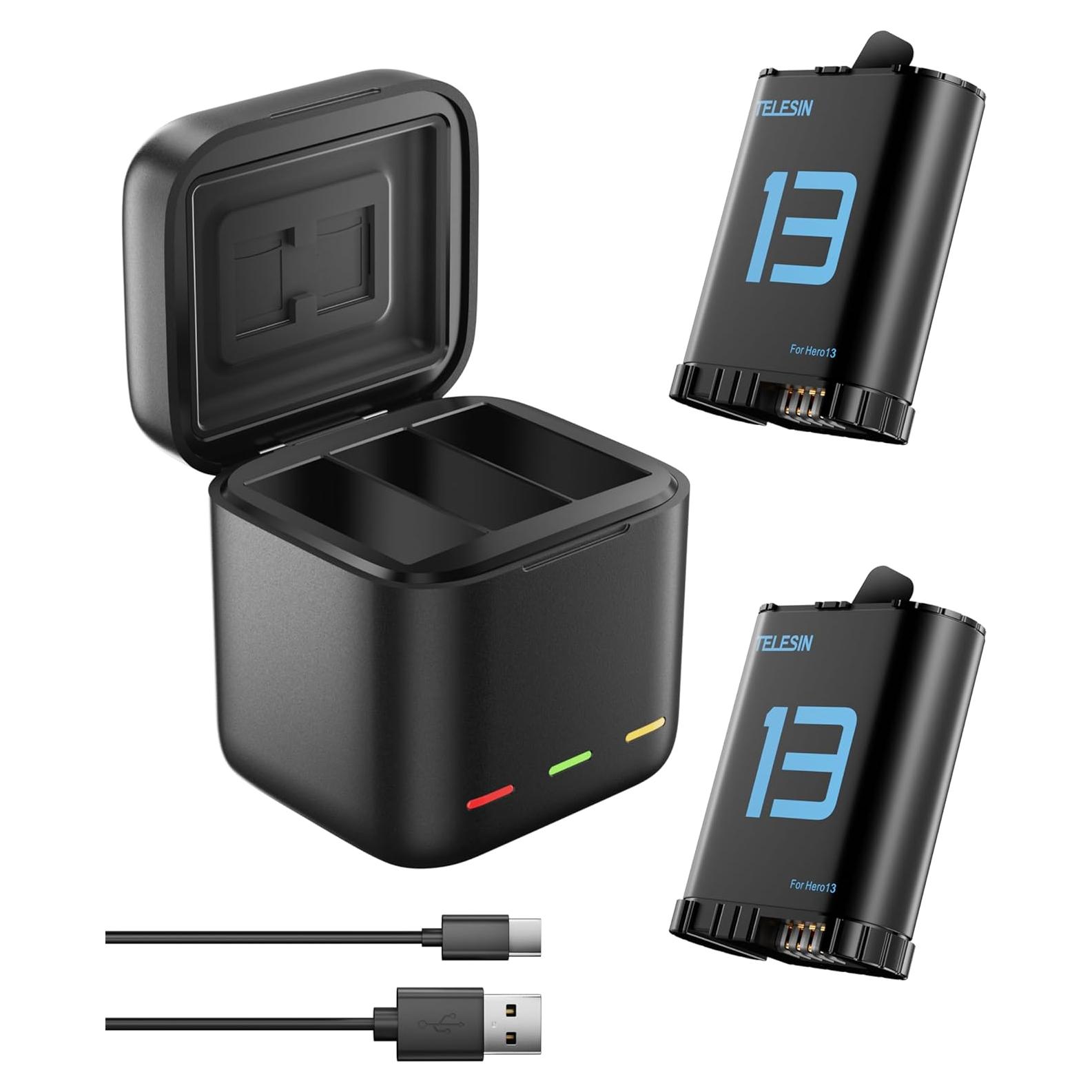 Kit Cargador Batería TELESIN para GoPro Hero 13 - 2 Baterías