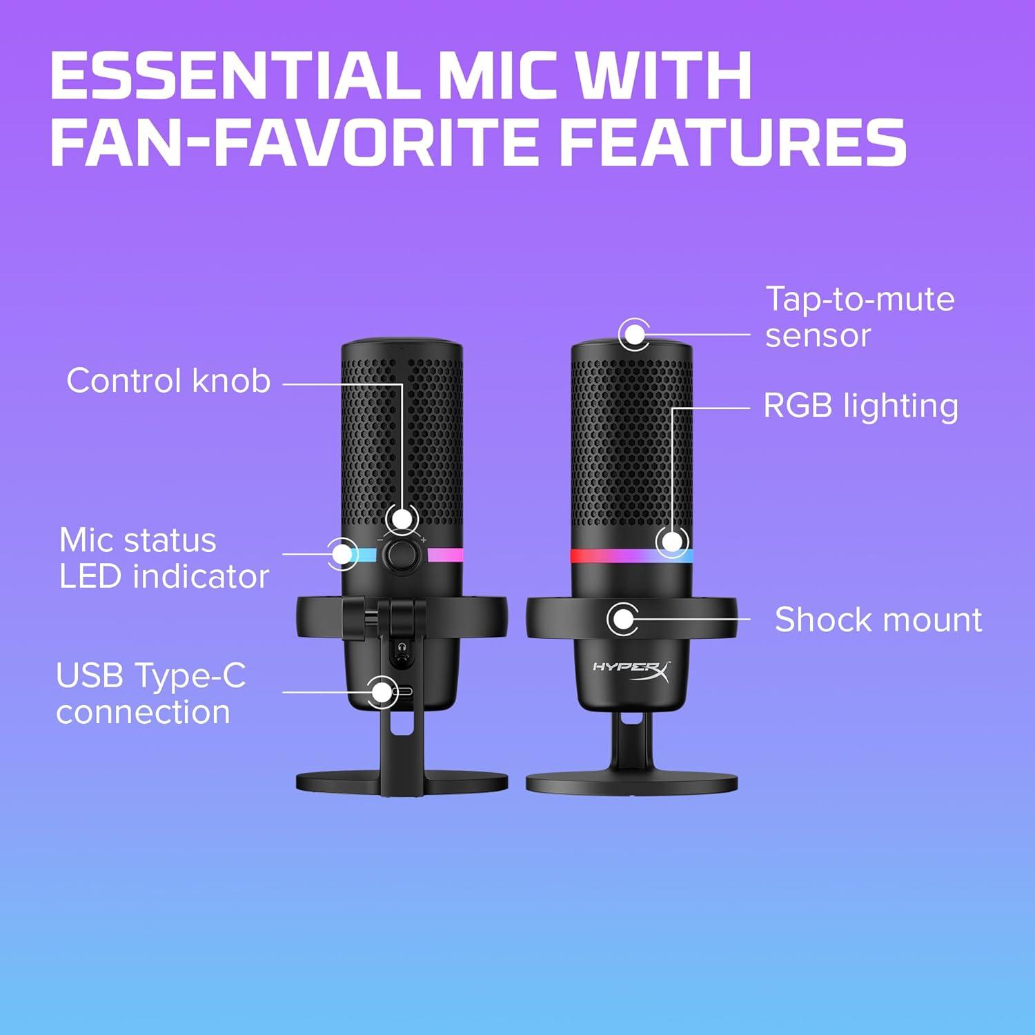 HyperX DuoCast – RGB USB Condenser Microphone for PC, PS5, PS4, Mac, Low-profile Shock Mount, Cardioid, Omnidirectional, Pop Filter, Gain Control, Gaming, Streaming, Podcasts, Twitch, YouTube, Discord
