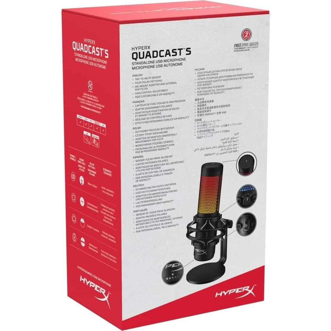Micrófono de Condensador USB HyperX QuadCast S RGB - Negro