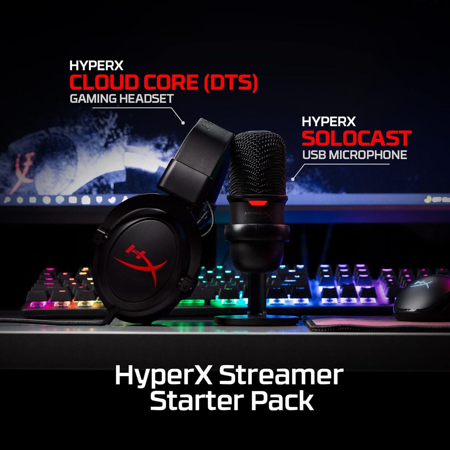 Paquete de Inicio para Streamers HyperX: Micrófono SoloCast y Auriculares Cloud Core 7.1