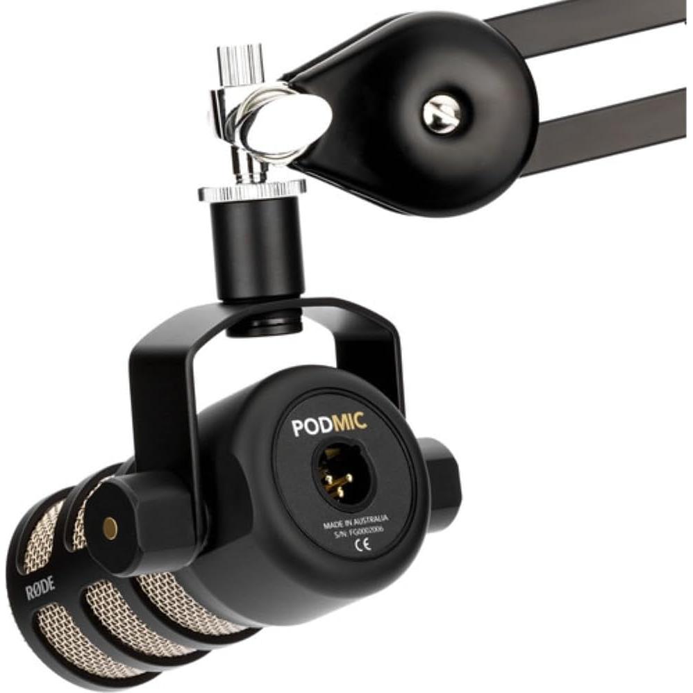 Micrófono Dinámico Rode PodMic para Podcasting + Soporte + Filtro Pop + Cable XLR 6.1m + Paño