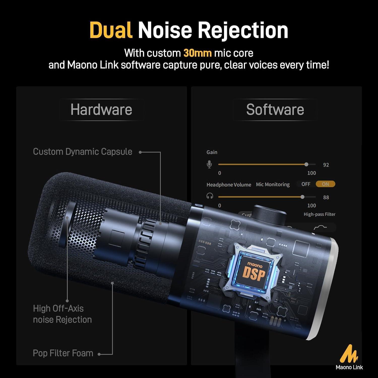 Micrófono Dinámico MAONO PD100XS USB/XLR con RGB y Brazo